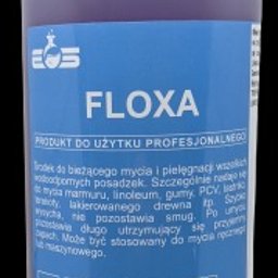 APZ KONEKT GROUP Sebastian Kuśmierek - Butelka środka czyszczącego Floxa do użytku profesjonalnego, przeznaczona do różnych powierzchni, w tym drewna lakierowanego, z widocznymi informacjami o pH i sposobie użycia.