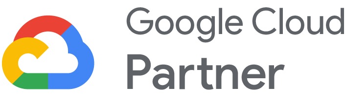 Logo Google Cloud Partner z kolorowym symbolem chmury złożonym z czterech segmentów: czerwonego, żółtego, zielonego i niebieskiego.