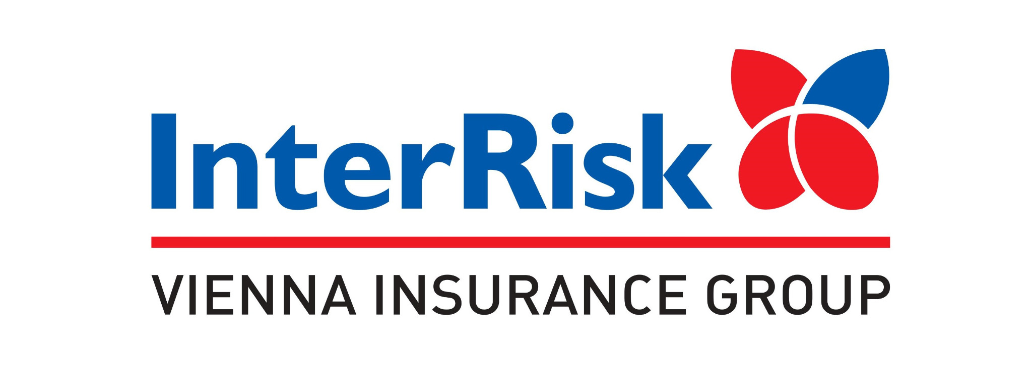 Logo firmy InterRisk Vienna Insurance Group, niebieski napis InterRisk z czerwonym akcentem graficznym i napisem Vienna Insurance Group poniżej.