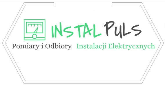 Logo firmy Instal Puls oferującej pomiary i odbiory instalacji elektrycznych, z zielonym symbolem miernika.