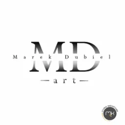 Logo firmy Marek Dubiel Art z inicjałami MD, nazwiskiem i dopiskiem art, poniżej logo Studio Projektowe MK