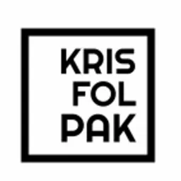 Czarno-białe logo firmy KRIS FOL PAK w kwadratowej ramce.