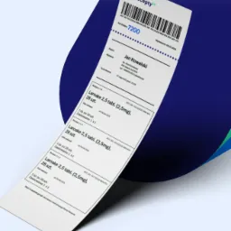 Elektroniczna recepta z wypisanym lekiem Laroake 2,5 mg, wydrukowana na białym papierze z logo recepty24 w rogu, na niebieskim tle.