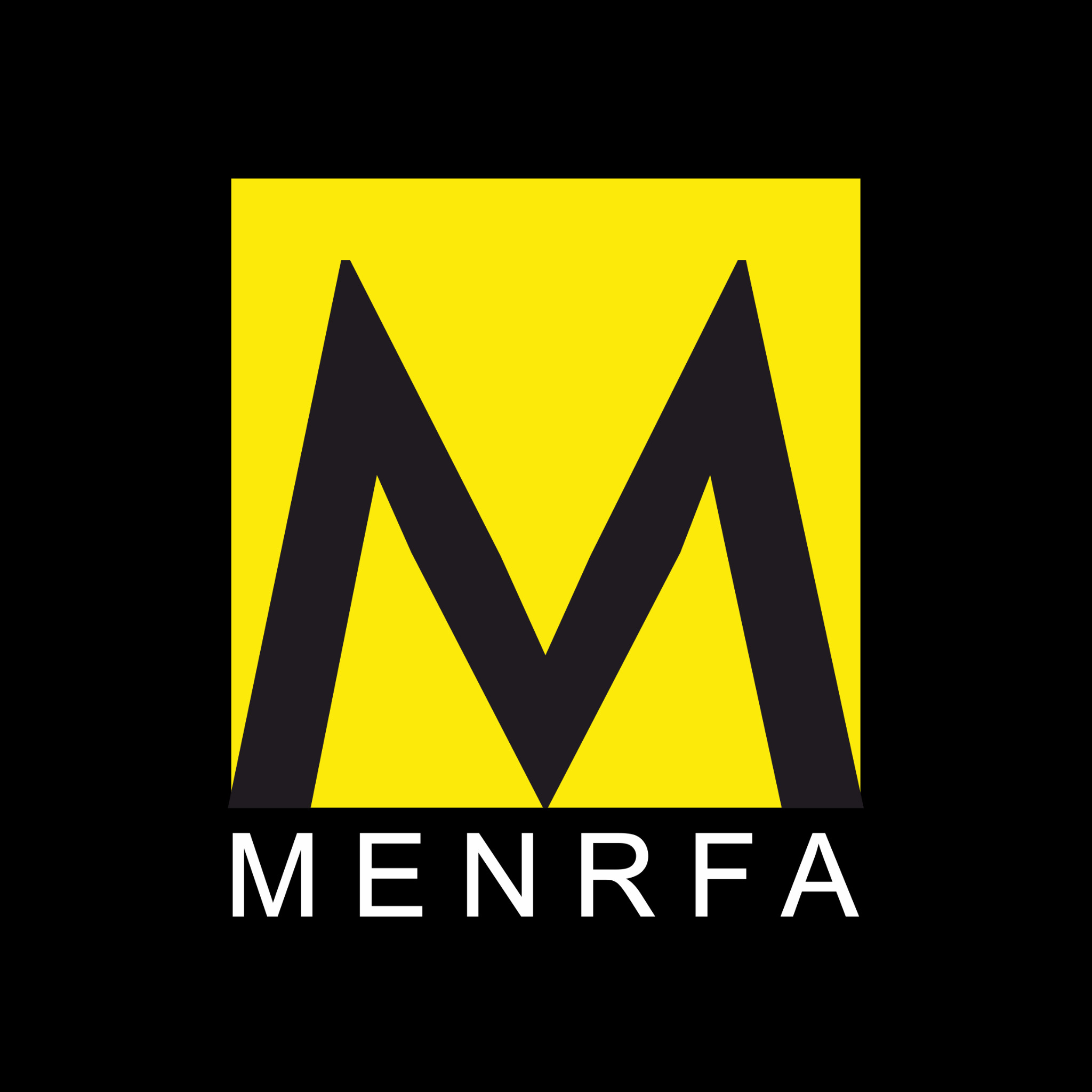 Logo firmy MENRFA: czarna litera M w żółtym kwadracie na czarnym tle.