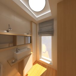 Projekt małej łazienki w domu jednorodzinnym.