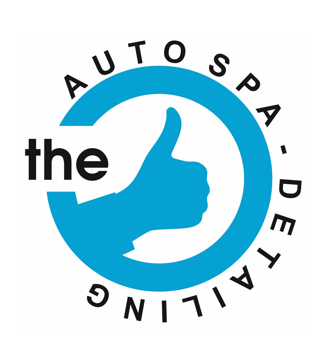 Logo firmy Auto Spa Detailing z symbolem niebieskiego kciuka w górę otoczonego napisem