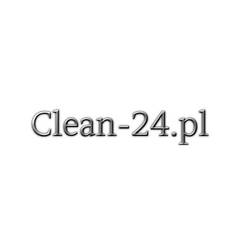 Tekst 'Clean-24.pl' w metalicznej czcionce na białym tle.