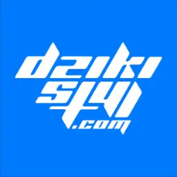 Białe logo 'dzikisly.com' na jasnoniebieskim tle, z charakterystyczną stylistyką liter o ostrych krawędziach.