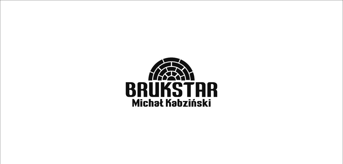 Czarno-białe logo firmy Brukstar Michała Kabzińskiego, z półkolistym symbolem brukowanej nawierzchni nad nazwą.