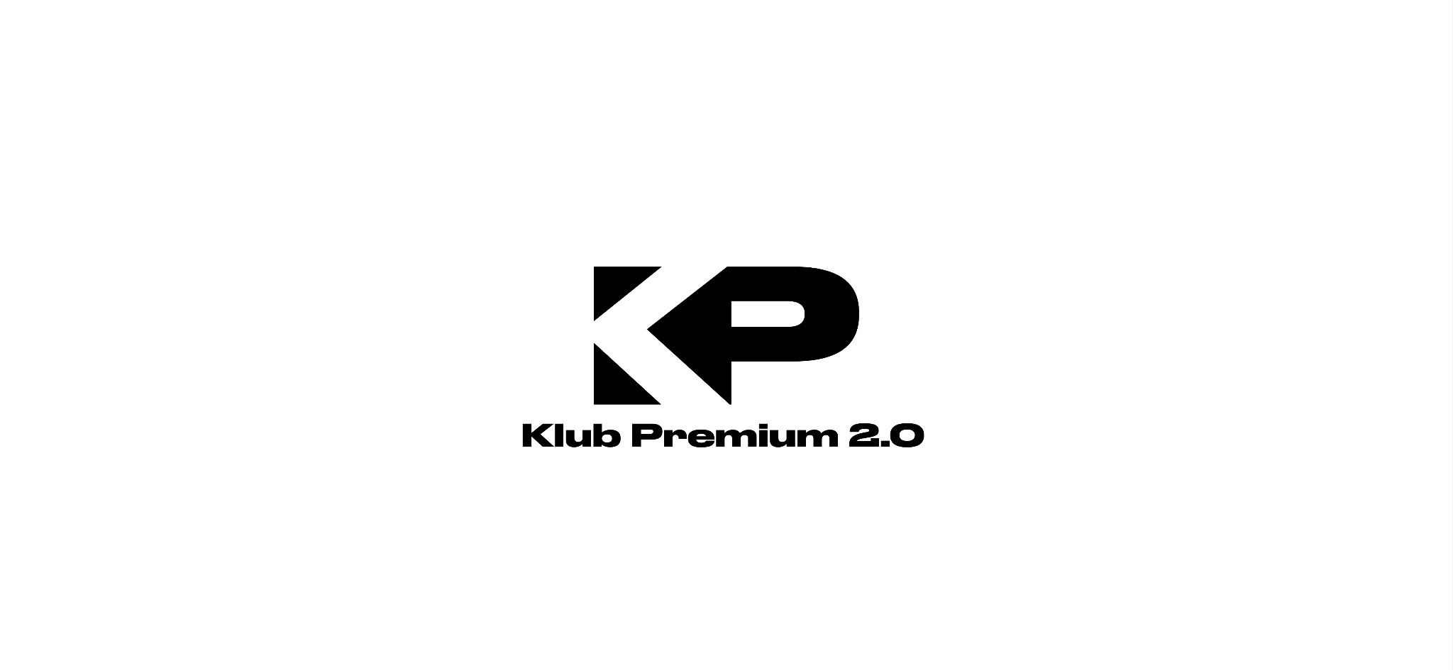 Czarno-białe logo 'Klub Premium 2.0' z inicjałami KP w nowoczesnej, geometrycznej formie.
