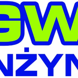 Logo firmy inżynieryjnej z Krakowa, z abstrakcyjnym symbolem w kolorach niebieskim, zielonym i turkusowym oraz napisem 'GW Inżynieria' w kolorze niebieskim z zielonym wypełnieniem.