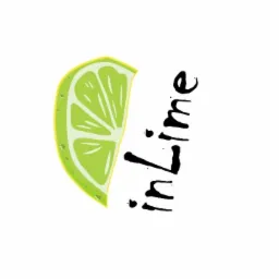 Ilustracja logo firmy 'InLime' z połową limonki w odcieniach zieleni i czarnym napisem o nieregularnym kroju pisma na białym tle.