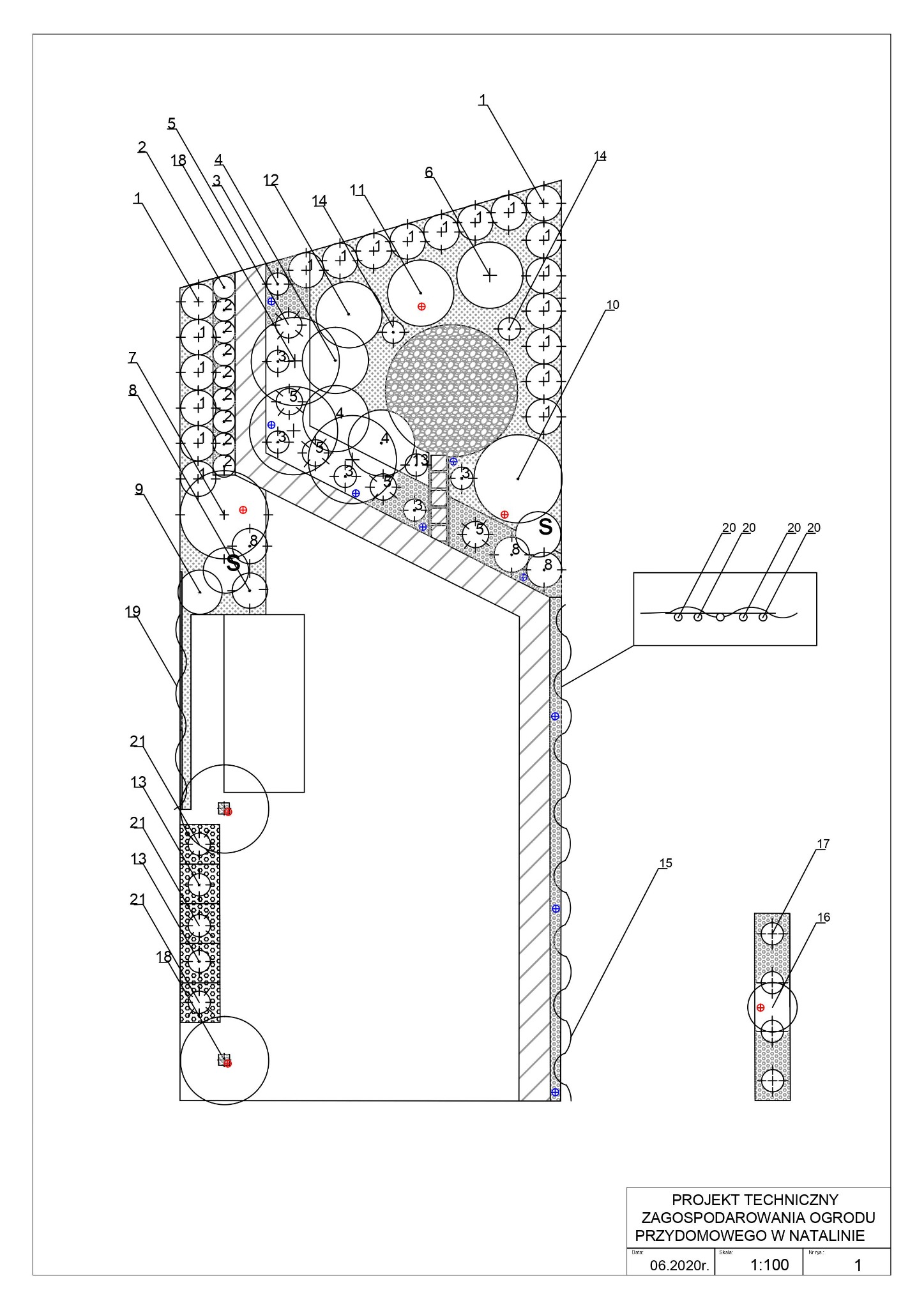 Przykładowy rzut techniczny ogrodu przydomowego
