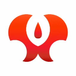 Abstrakcyjne logo w odcieniach czerwieni, przypominające stylizowaną kroplę w otoczeniu symetrycznych, zaokrąglonych kształtów.