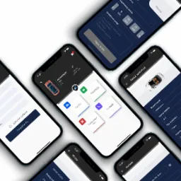 Ekrany smartfonów prezentujące interfejs aplikacji do zarządzania serwisem samochodowym, z widocznymi opcjami edycji pojazdu, umawiania wizyt i kontaktu, z logo firmy Bavaria-Tuning w rogu.