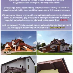 Kolaż czterech zdjęć przedstawiających ocieplone i pomalowane elewacje domów jednorodzinnych, z różnymi stylami architektonicznymi i kolorystyką, prezentowane jako wizytówka firmy Tynkomania nr1.