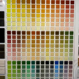 Paleta kolorów tynków i farb Bolix, prezentująca szeroki wybór odcieni akrylowych, silikonowych, silikatowych i lateksowych na próbkach o chropowatej fakturze.