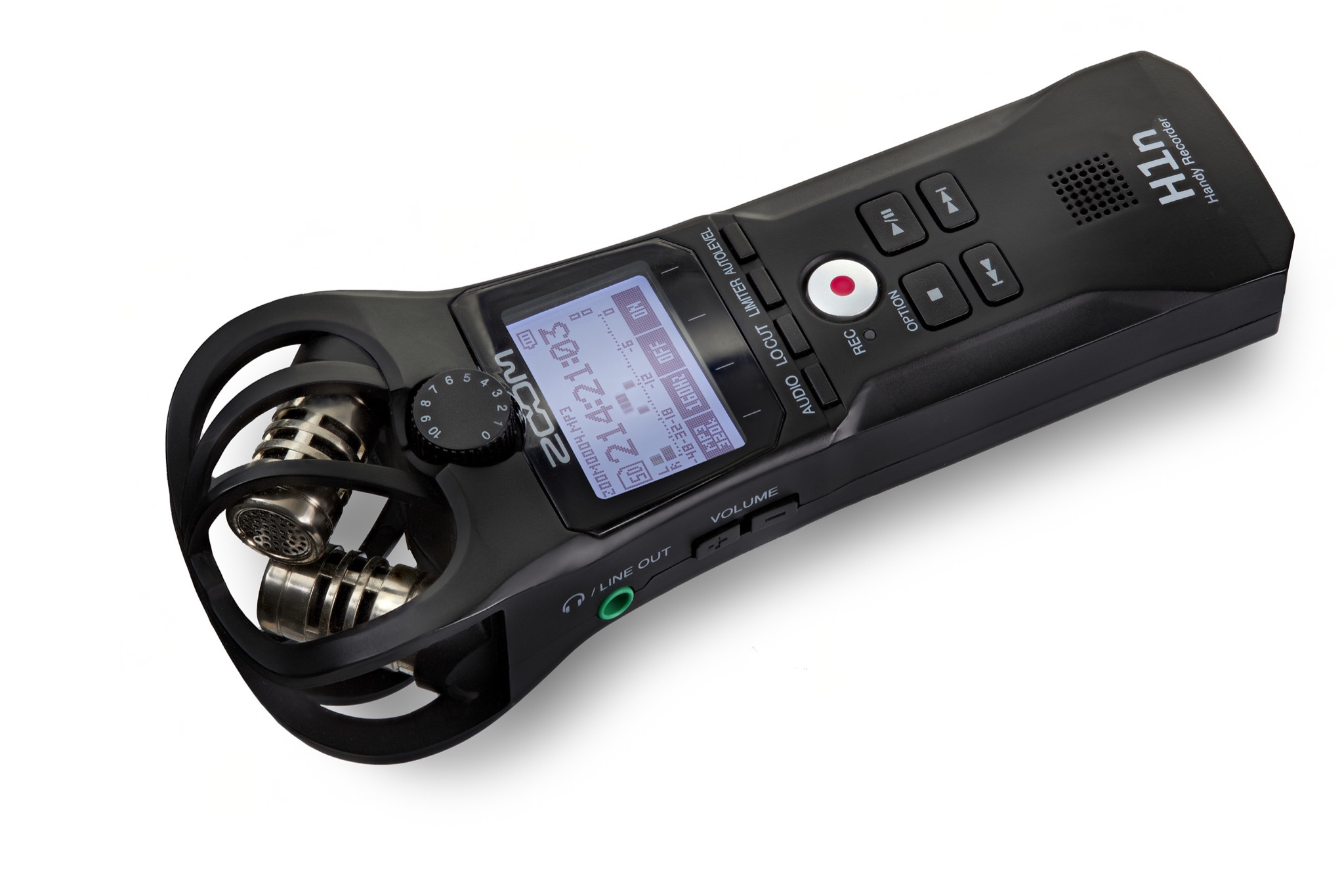 Czarny, przenośny rejestrator dźwięku Zoom H1n na białym tle, używany przez fotografów eventowych w Gorzowie Wielkopolskim do nagrywania dźwięku podczas imprez.