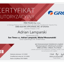 Certyfikat autoryzacyjny GREE
