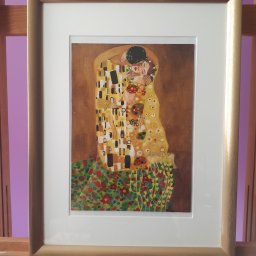 "Pocałunek" G. Klimt.
Farby akrylowe, 19x27 cm.