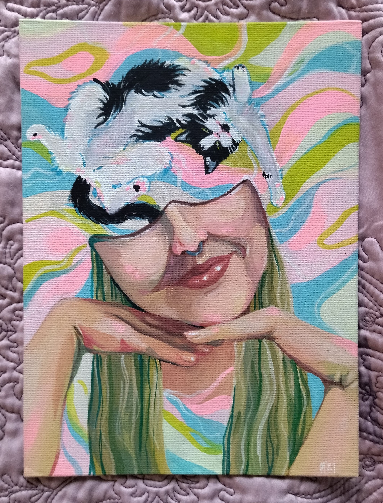 Portret z pupilem :) Gouache, tablica malarska 18x24 cm