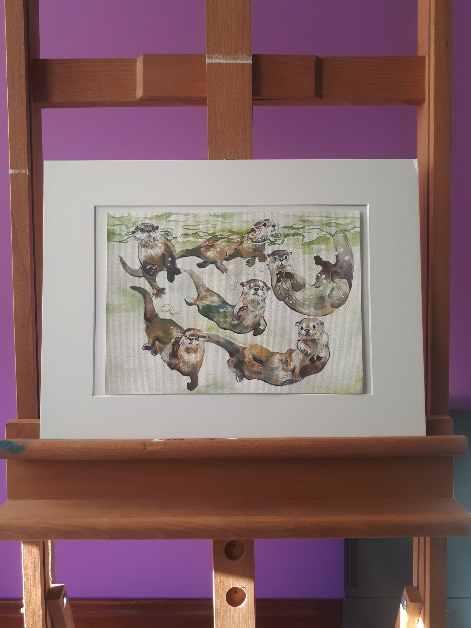 Wydry :) Farby akrylowe, 19x27 cm