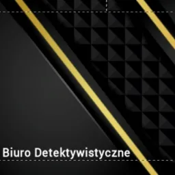 Abstrakcyjne tło z czarnymi trójkątami i złotymi paskami, w dolnej części napis 'KONTROL Biuro Detektywistyczne'.