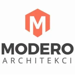 Logo firmy Modero Architekci: pomarańczowy sześciokąt z białą literą M, poniżej napis 'MODERO' i pod nim 'ARCHITEKCI'.