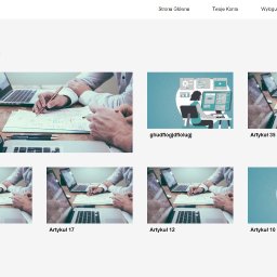 KTDesign - Ekran bloga z miniaturami artykułów, prezentujący ujęcia z pracy przy komputerze i ilustracje graficzne.