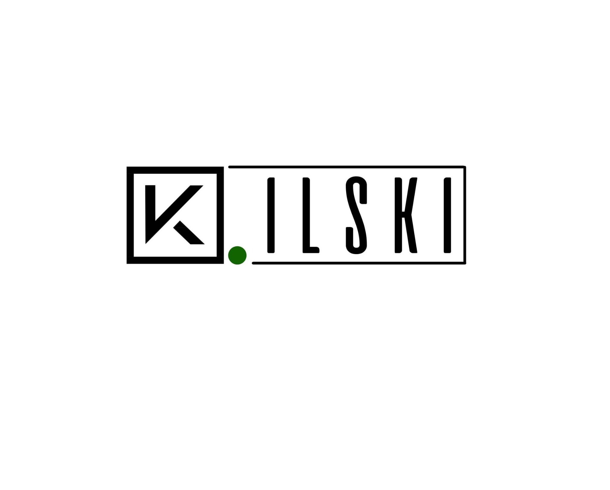 Logo firmy Kilski z literą K w kwadracie i zieloną kropką.
