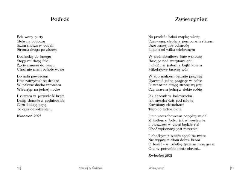 Przykładowa rozkładówka tomiku poezji