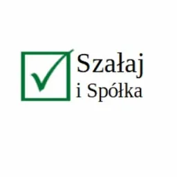 Zielony kwadrat z symbolem zaznaczenia (ptaszkiem) po lewej stronie, obok nazwa firmy 'Szałaj i Spółka' po prawej.