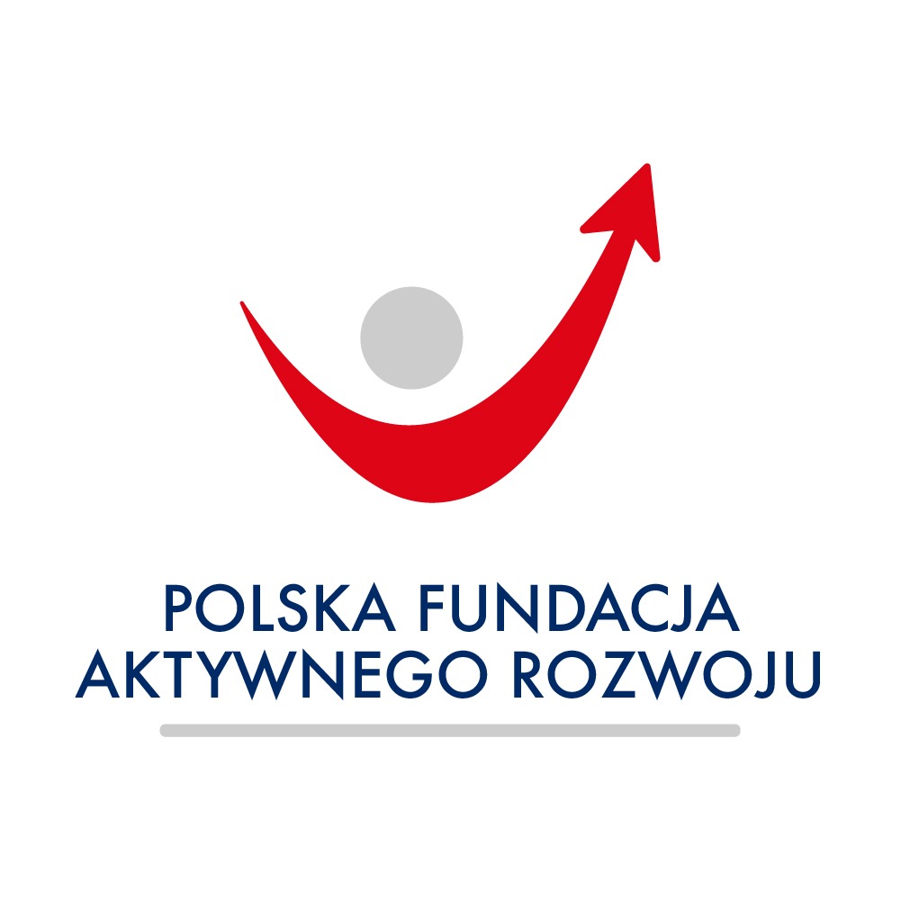 Logo Polskiej Fundacji Aktywnego Rozwoju: czerwona strzałka skierowana w górę tworząca z szarym okręgiem stylizowaną sylwetkę człowieka.