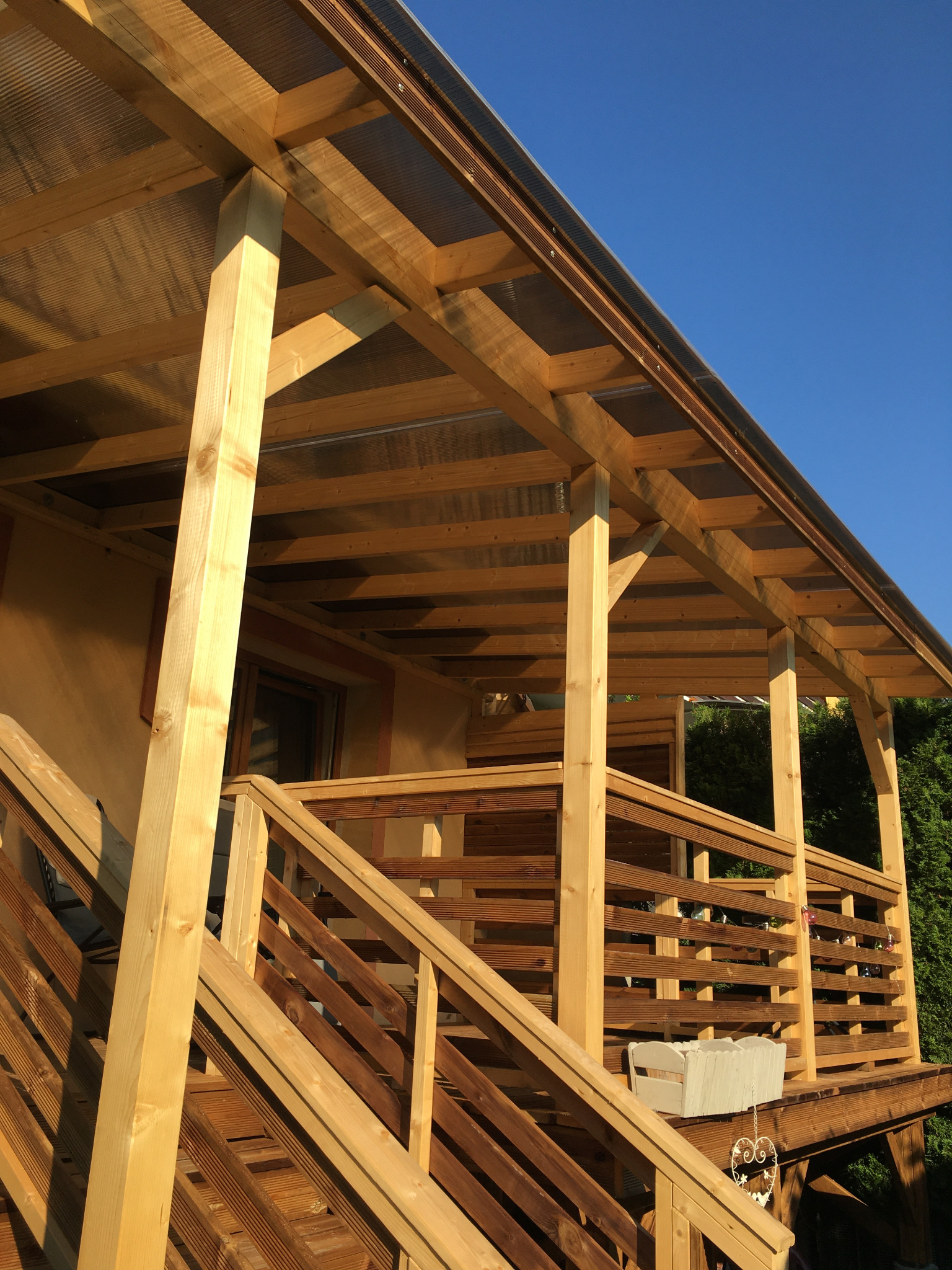 Taras drewno świerk c-24 podłoga sosna impregnowana ciśnieniowo pokrycie poliwęglan komorowy dymiony