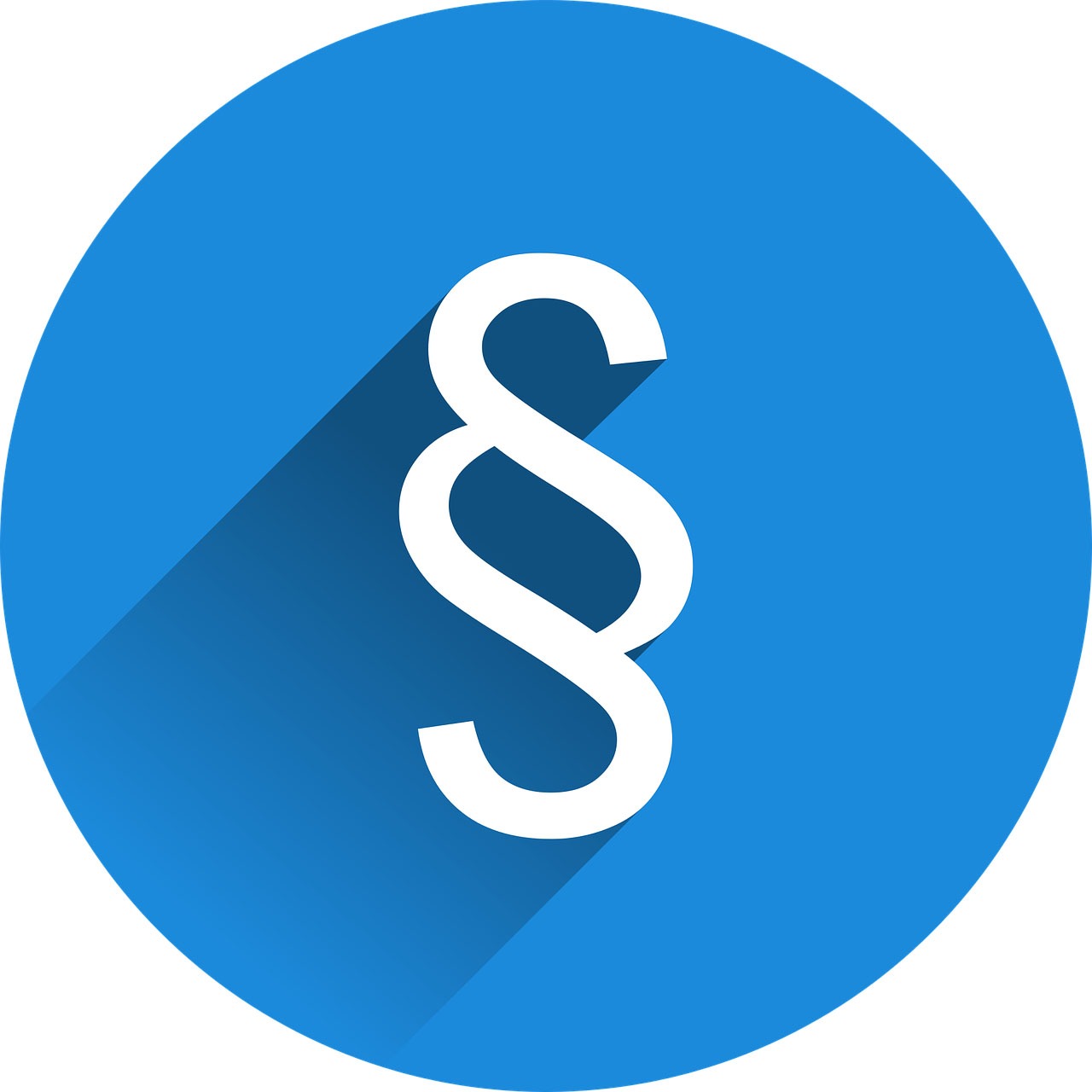 Ikona paragrafu w kolorze białym na niebieskim tle z długim cieniem.