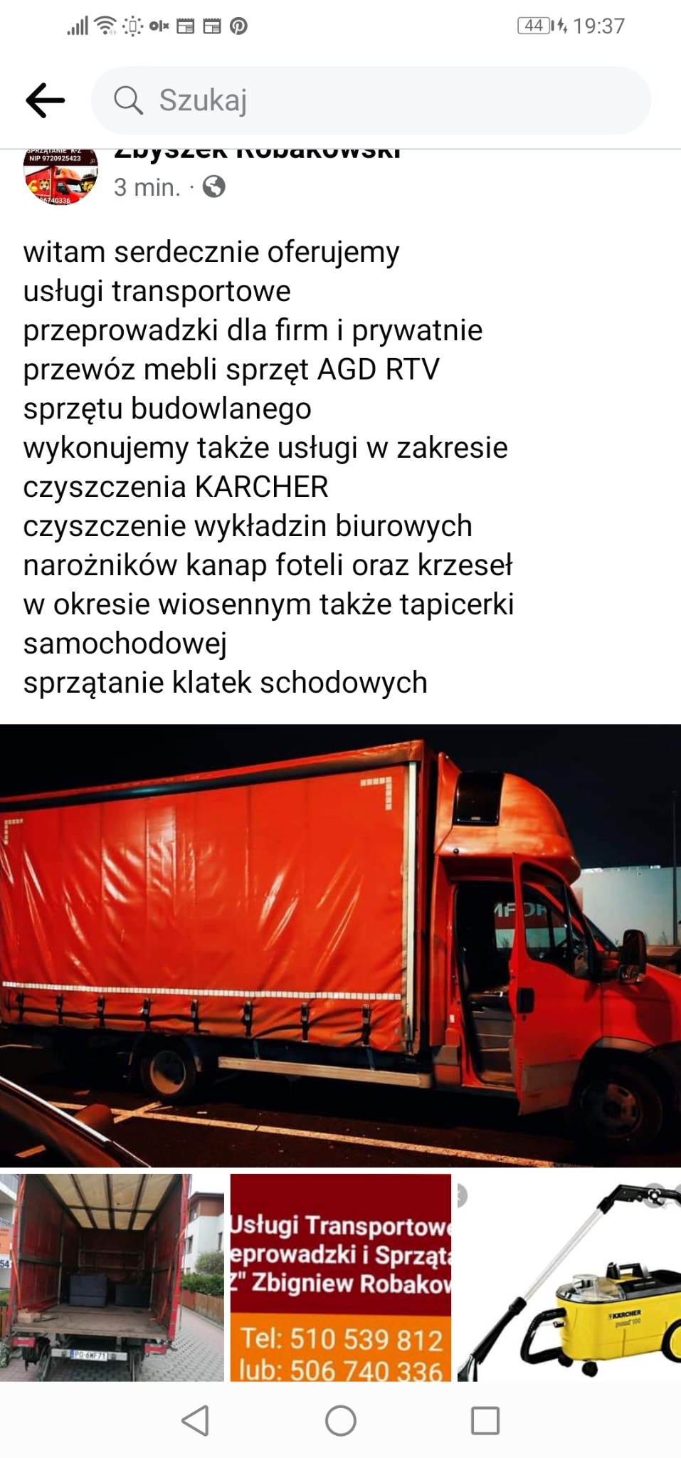 Czerwony samochód dostawczy z otwartymi drzwiami w Międzychodzie, prawdopodobnie wykorzystywany do transportu lub przeprowadzek.