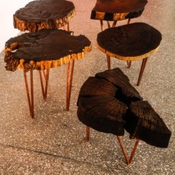 Wykonanie stolików w stylu YAKISUGI. Wypalenie drewna. Instalacje miedziane