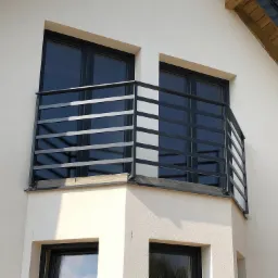 Balkon wykonany z stali czarnej malowany proszkowo.