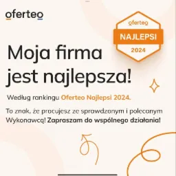 Grafika promocyjna Oferteo z hasłem 'Moja firma jest najlepsza!' i oznaczeniem 'Najlepsi 2024' w pomarańczowo-białej kolorystyce.