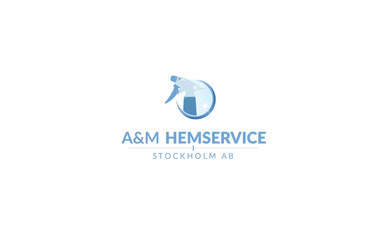 Logo firmy A&M Hemservice Stockholm AB z ikoną rozpylacza środka czyszczącego w okręgu, na białym tle.