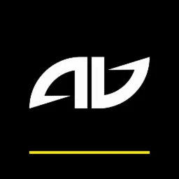 Abstrakcyjne, białe logo na czarnym tle z cienką żółtą linią u dołu.