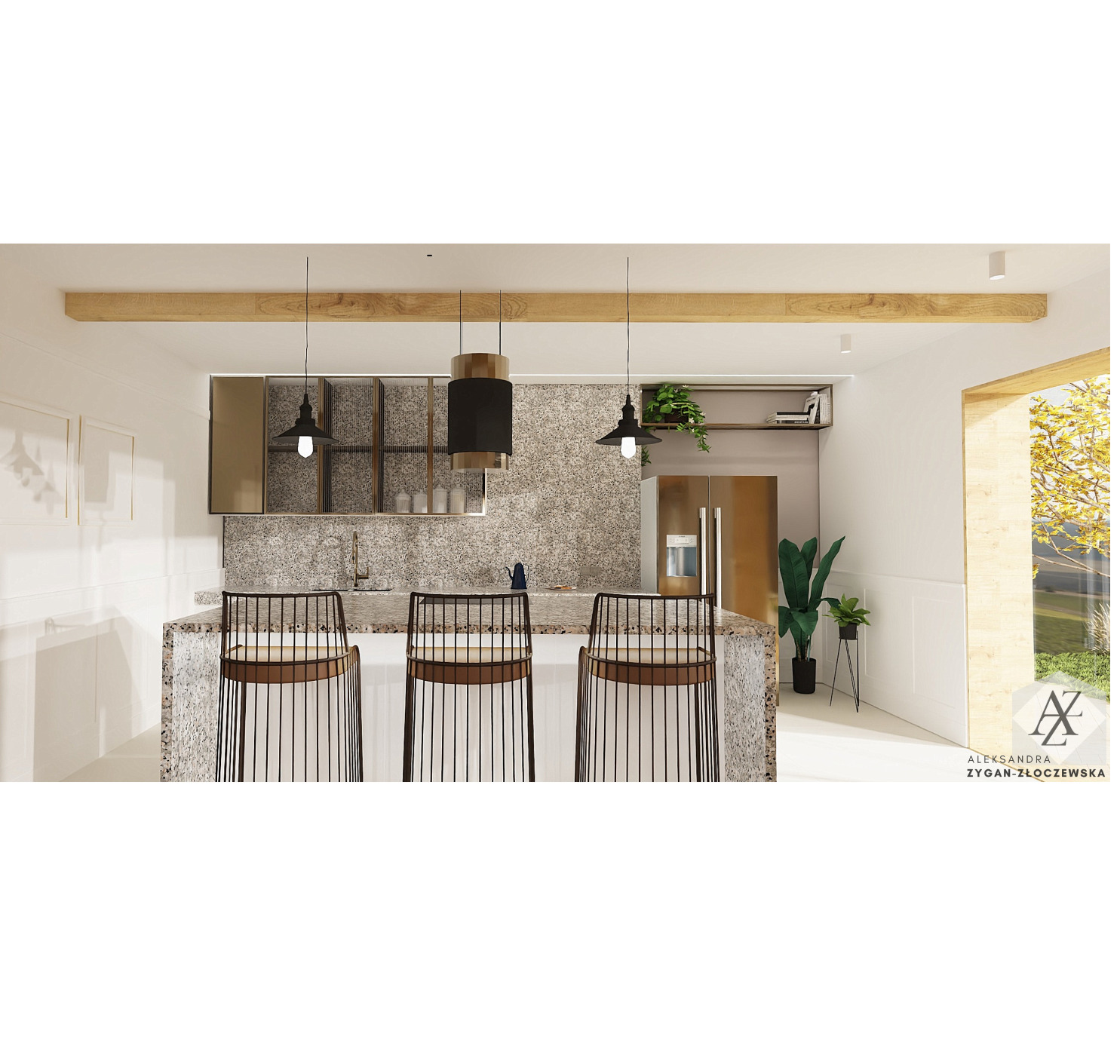 Nowoczesna strefa kuchenna w domu na wzgórzu.