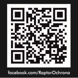 Kod QR z adresem facebook.com/RaptorOchrona na czarnym tle.