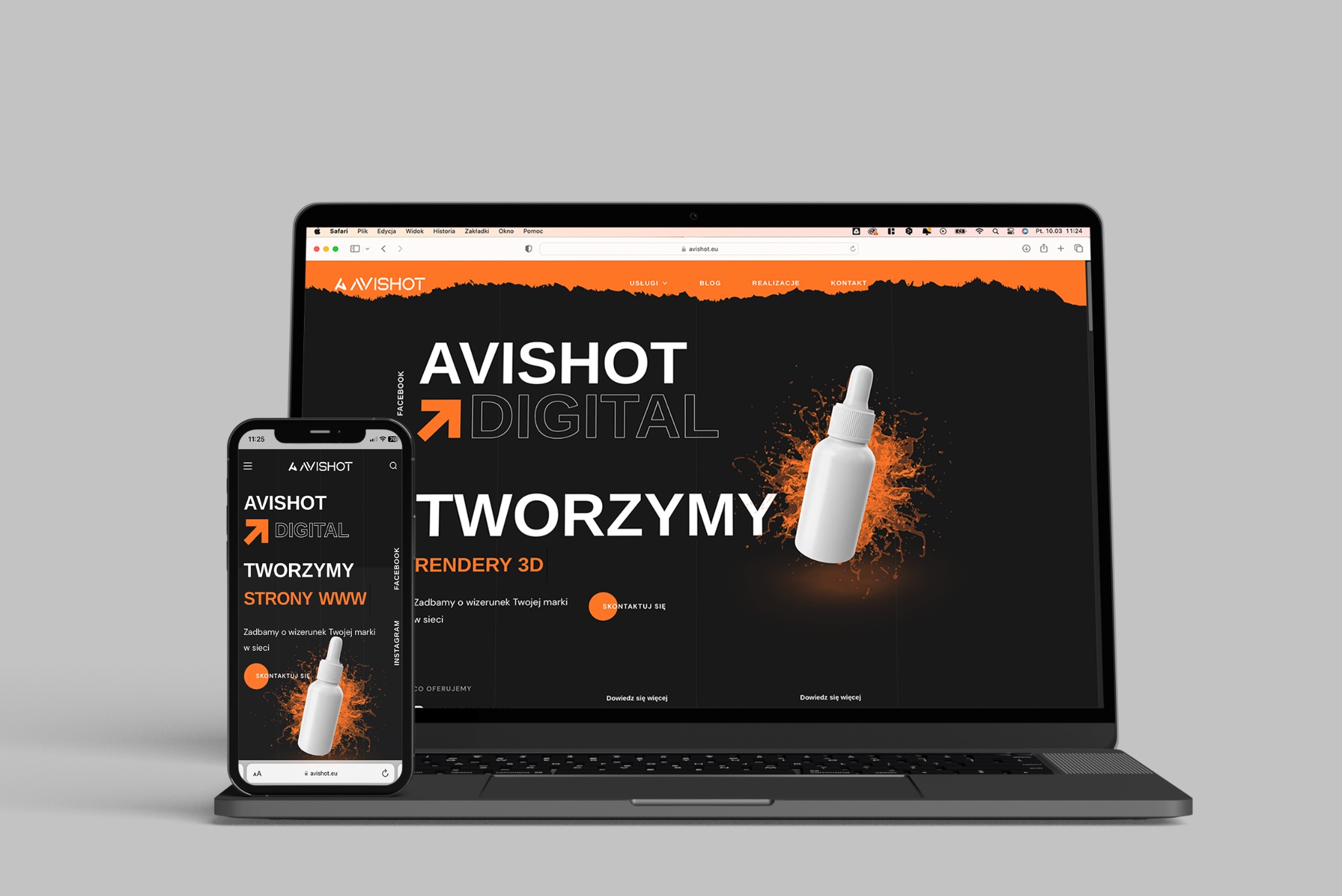 Projekt strony internetowej Klient: Agencja Avishot Digital