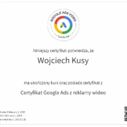 Certyfikat Google Ads z reklamy wideo