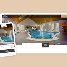 Strona internetowa centrum uzdrowiskowego „Kaja” w Świeradowie Zdroju. Głównym elementem strony jest możliwość tworzenia rezerwacji w hotelu.