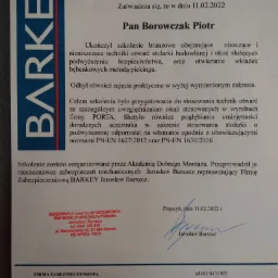 Certyfikat z awaryjnego otwierania drzwi