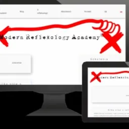 Responsywna strona internetowa Modern Reflexology Academy wyświetlana na monitorze, tablecie i smartfonie, z czerwonym motywem graficznym i minimalistycznym designem.
