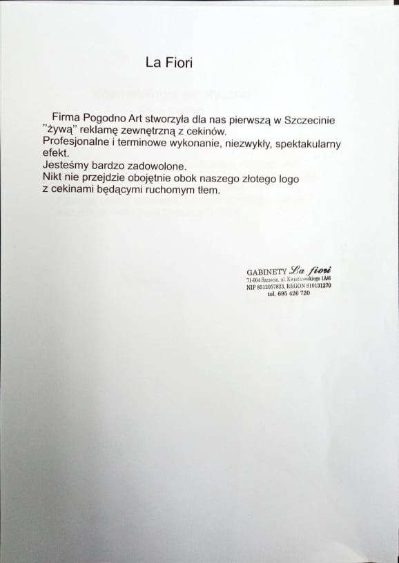 Referencje od salonu urody La Fiori, Szczecin