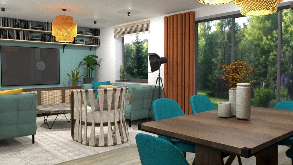 Projekt salonu w stylu eklektycznym